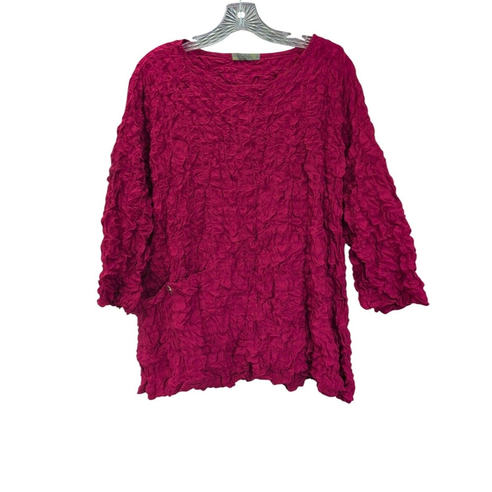Chalet Et Ceci Aurelia Top Blouse Size L Magenta Crinkle Lagenlook Made In USA